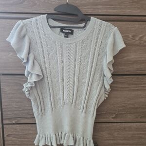 Express Light Gray Ruffle Sleeve Blouse